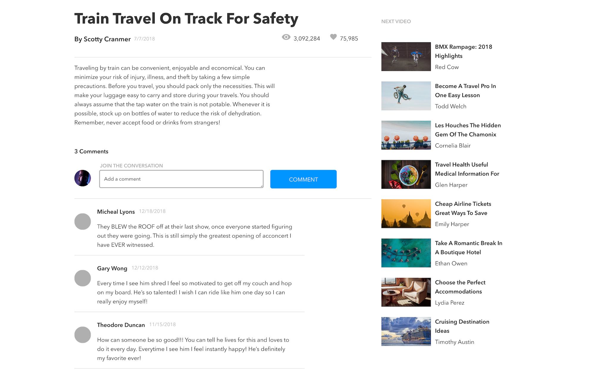 Screenshot of Brainflix comment page