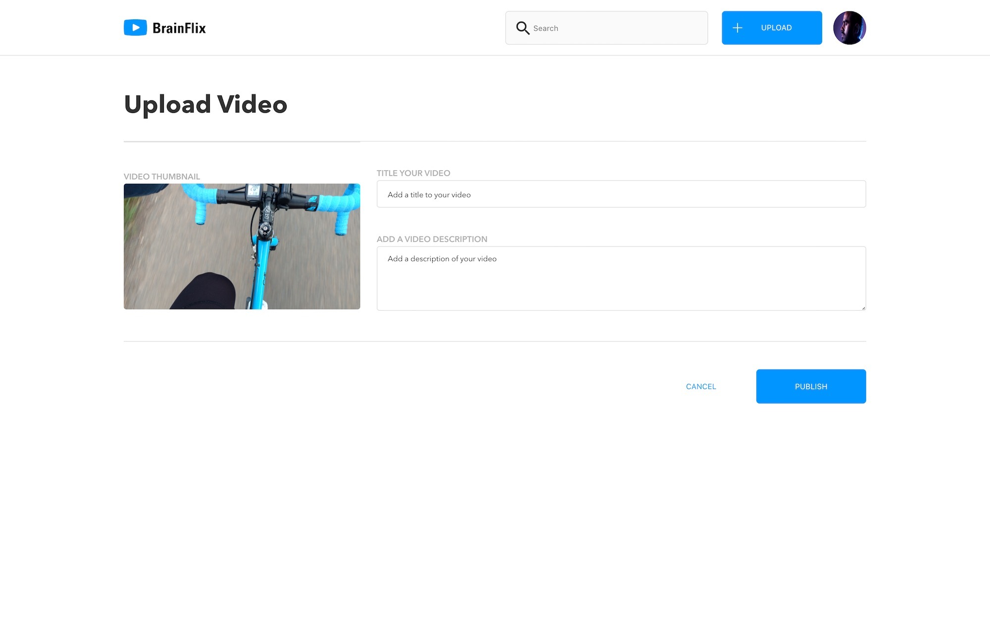 Screenshot of Brainflix upload page