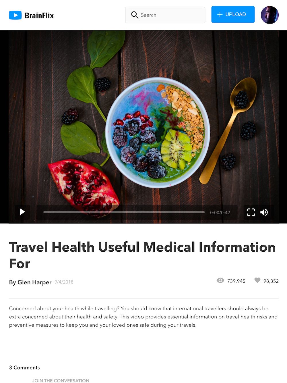 Screenshot of Brainflix video page