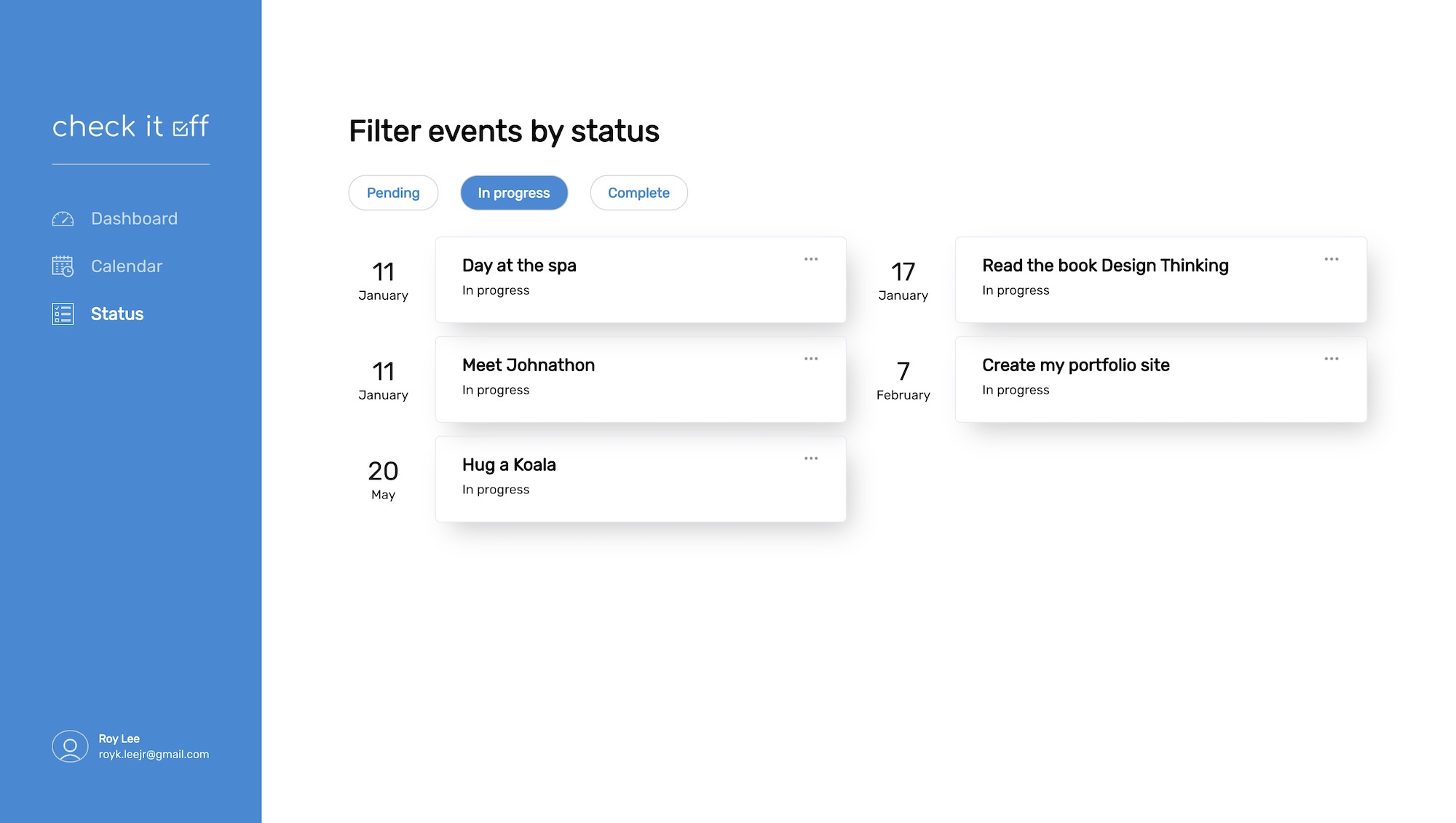 Screenshot of Checkitoff status page