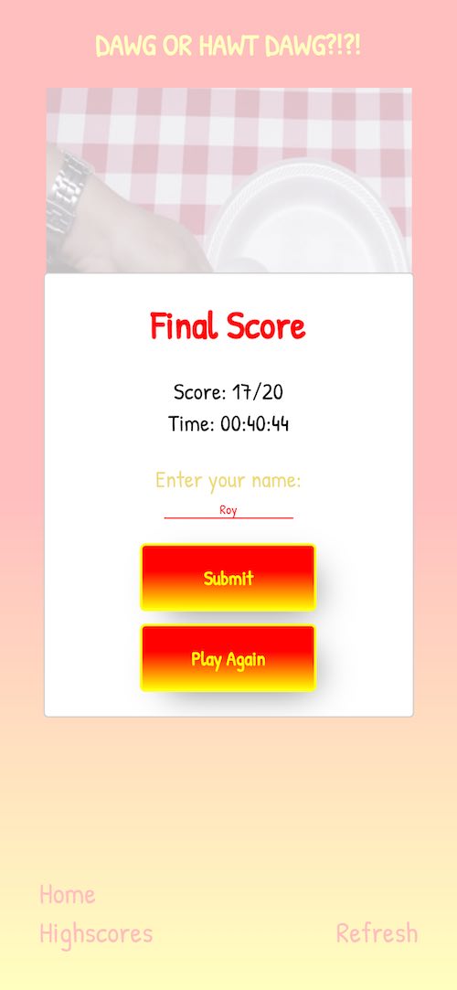 Screenshot of DogHotDog enter high score page