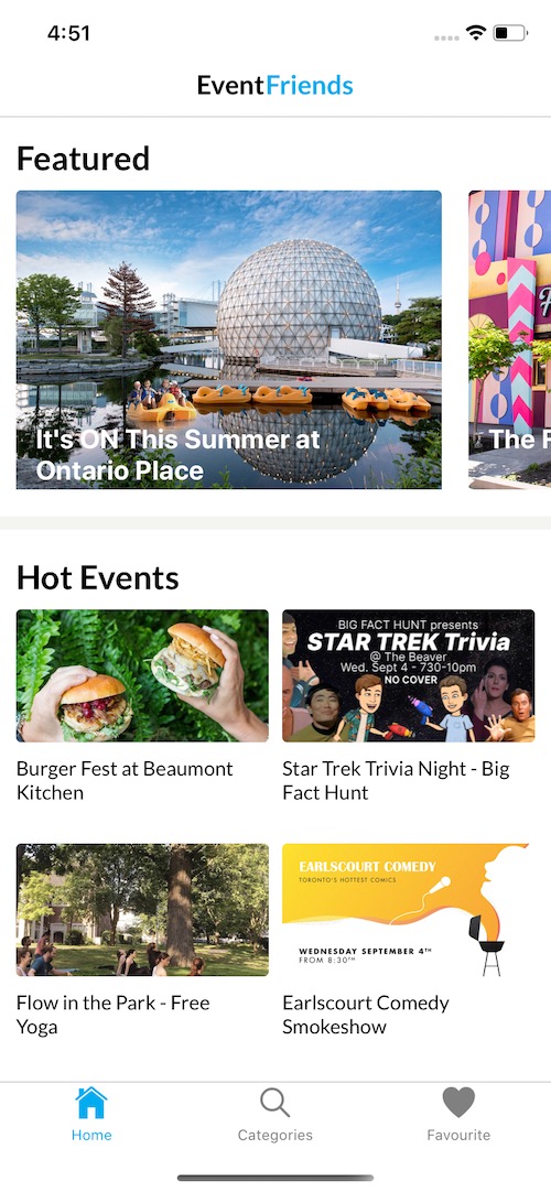 Screenshot of EventFriends home