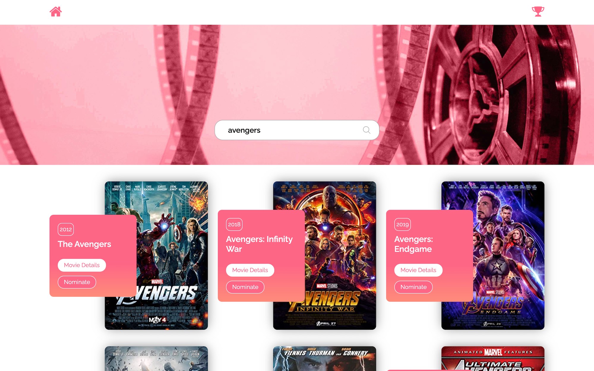 Screenshot of omdb movies search page