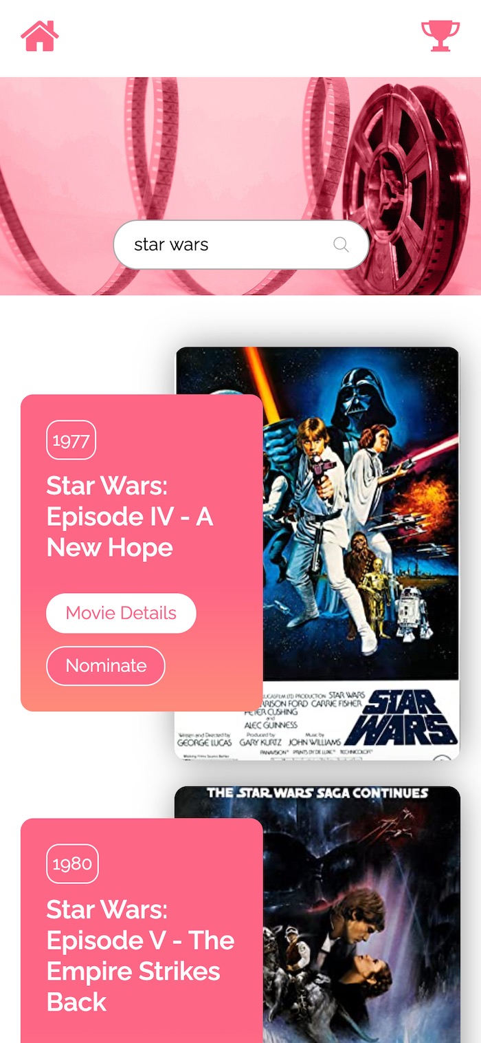 Screenshot of omdb movie search page